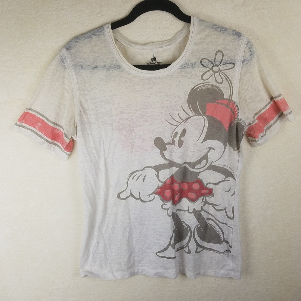 Disney Parks Minnie Mouse T-Shirt Womens XL White vntg Burnout Jersey 28